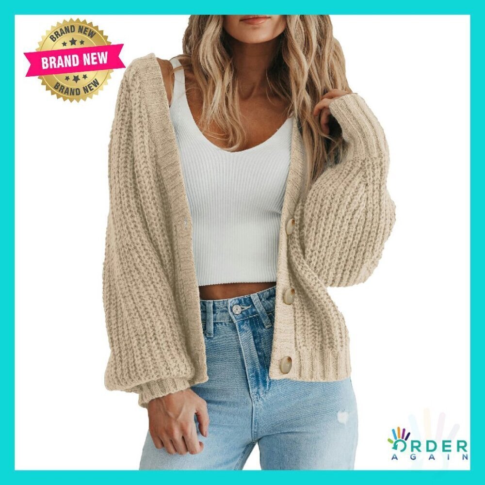 Chunky Knit Open Front Cardigan Oversized Slouchy Chic Button Sweater